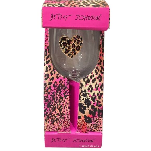 Betsey Johnson Rhinestone Leopord Heart Stem Wine Glass - Picture 2 of 6